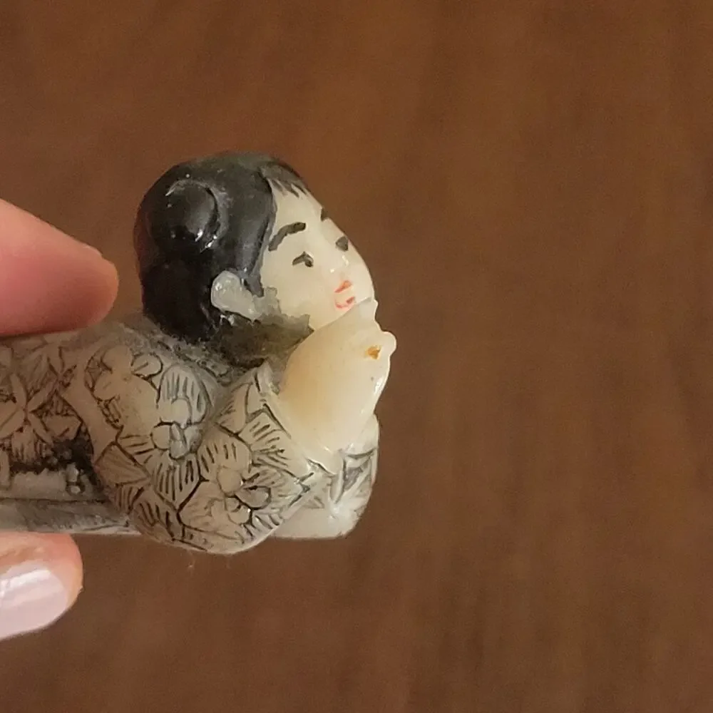 Vintage Japanese Okimono hand-painted resin miniature girl figurine
